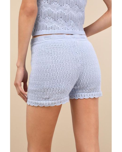 JACQUIE THE LABEL Blue Caroline Crochet Knit Shorts