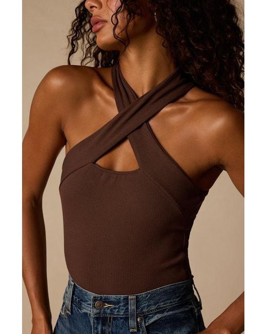 Lulus Blue Essential Energy Ribbed Sleeveless Cutout Cross-Front Top