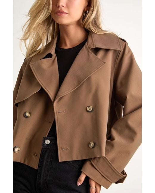 Lulus Natural Donley Double-Breasted Cropped Trench Coat