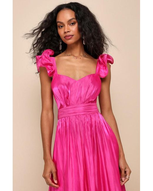 Lulus Pink Pristine Glow Ruffled Tie-Back Maxi Dress