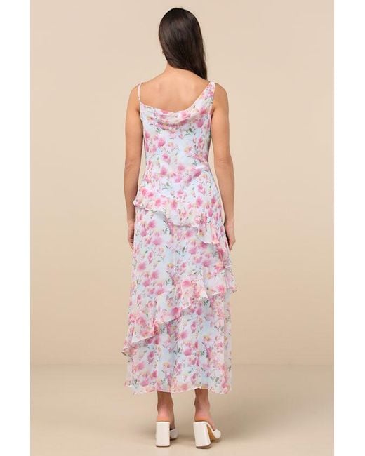 Astr Pink Levina Floral Asymmetric Ruffled Midi Dress