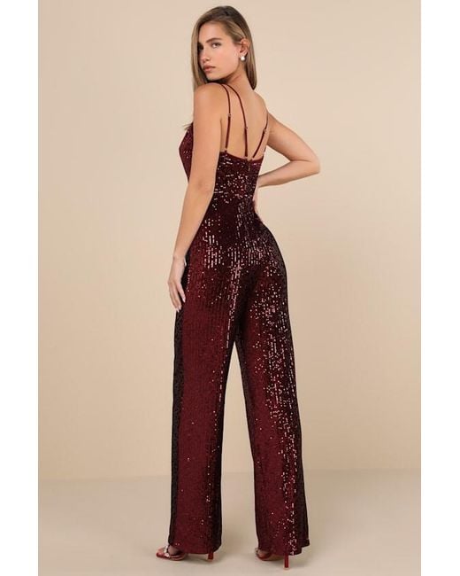 Lulus Red Sensational Energy Velvet Sequin Backless Jumpsuit