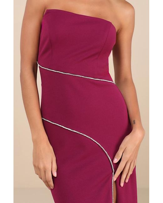 Lulus Red Elevated Sparkle Rhinestone Strapless Maxi Dress