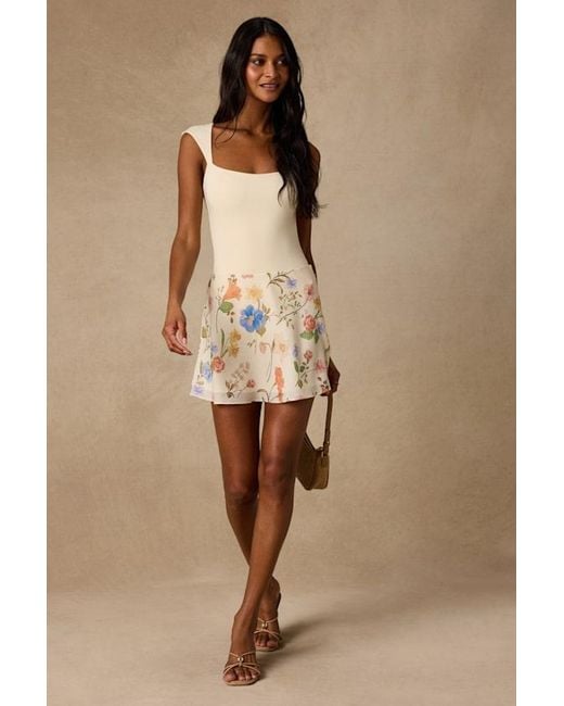 Lulus Natural Solenne Floral High-Rise Mini Skirt