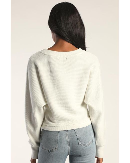 Lulus White Fireside Flirt Ribbed Cropped Pullover Sweater