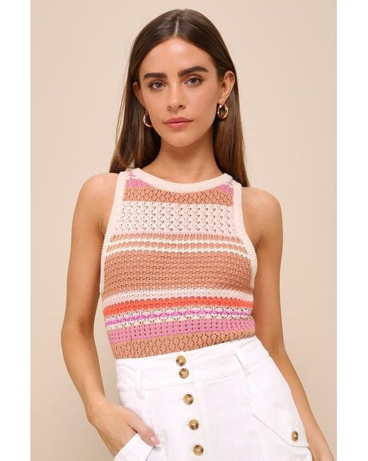 Lulus Natural Exceptional Expression Multi Striped Sweater Knit Tank Top