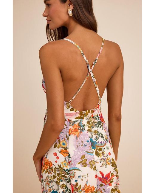 Lulus Natural Amara Multi Paisley Print Wrap Midi Dress