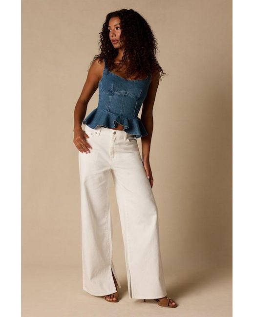 Lulus Blue Darby Medium Wash Denim Peplum Top