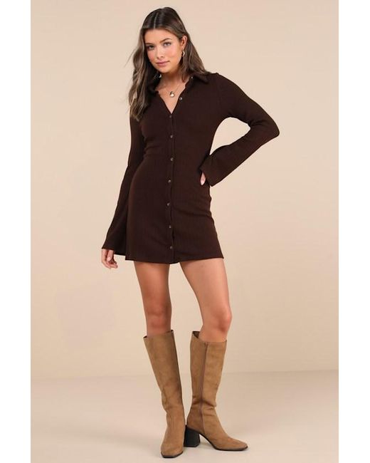 Lulus Black Cuddly Sweetness Button-Front Sweater Mini Dress