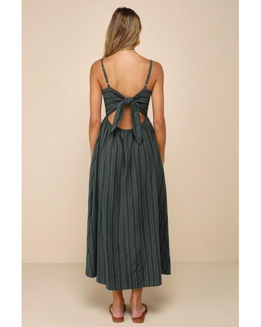 Lulus Blue Feeling The Best Striped Tie-Back Midi Dress With Pockets
