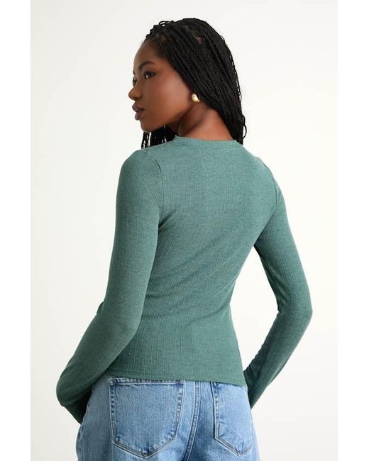 Lulus Green Essential Fit Heather Ribbed Knit Long Sleeve Top