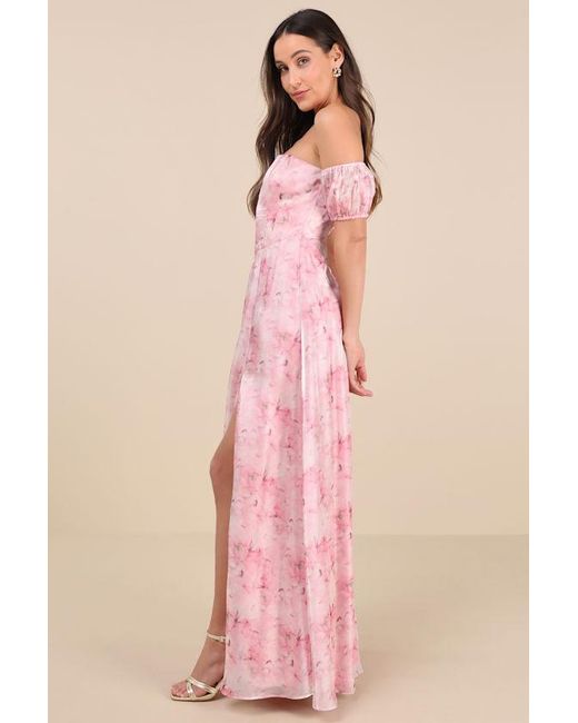 Lulus Pink Idyllic Charisma Floral Off-The-Shoulder Maxi Dress