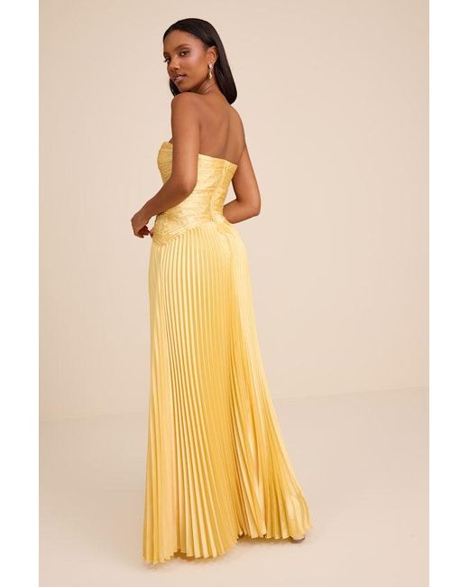 Lulus Yellow Elkay Pleated Satin Drop Waist Maxi Dress