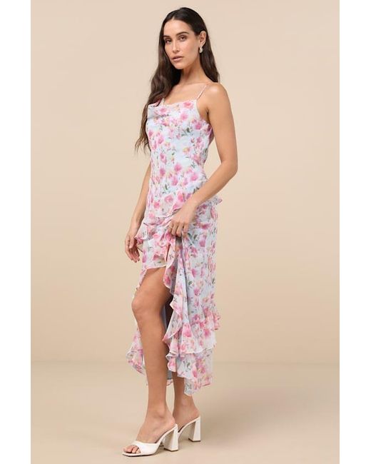 Astr Levina Floral Asymmetric Ruffled Midi Dress in Pink | Lyst