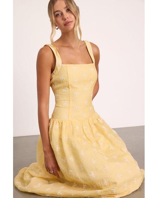 Lulus Yellow Starletta Embroidered Drop Waist Maxi Dress