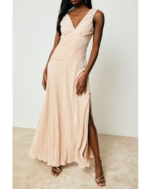 Lulus Pink Renee Blush Satin Plisse V-Neck Maxi Dress
