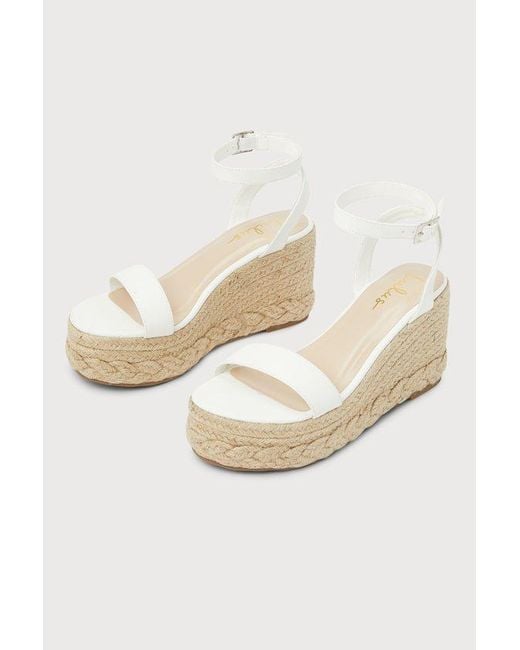 Lulus White Cesilie Ankle Strap Platform Espadrille Wedges