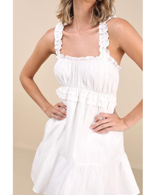 Lulus Natural Nathaly Poplin Ruffled Babydoll Mini Dress