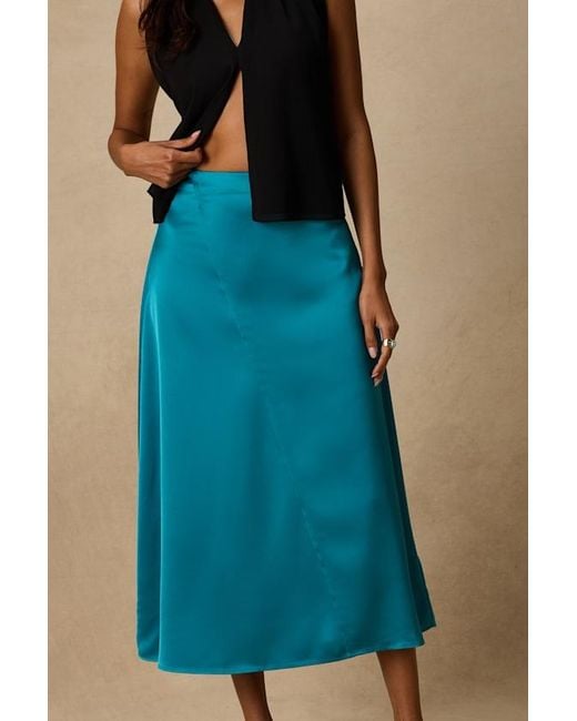 Lulus Blue Ramona Satin Midi Skirt