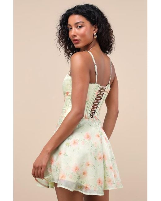 Lulus Natural Armelle Light Floral Lace-Up Mini Dress