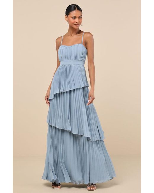 Lulus Blue Jehona Pleated Tiered Maxi Dress