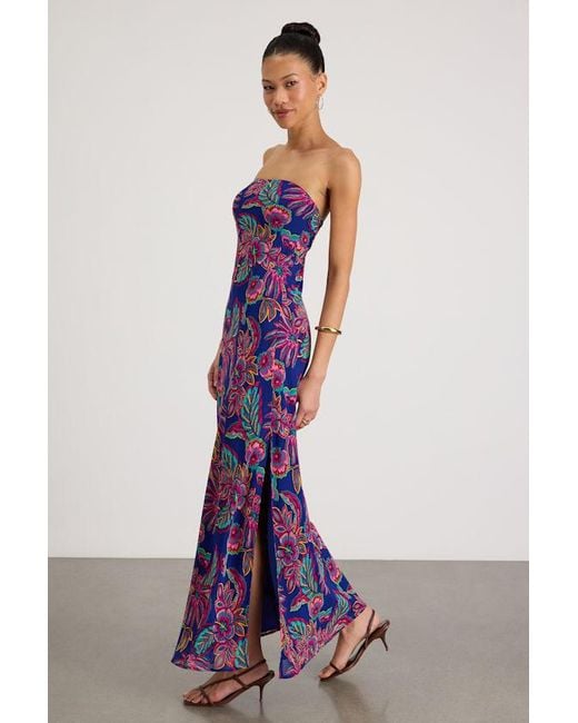 Lulus Purple Sofia Multi Boho Print Strapless Maxi Dress