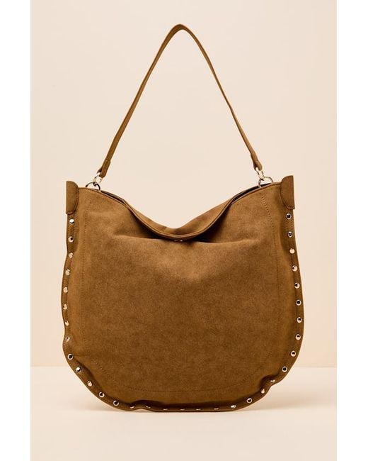 Lulus Brown Vix Suede Studded Tote Bag