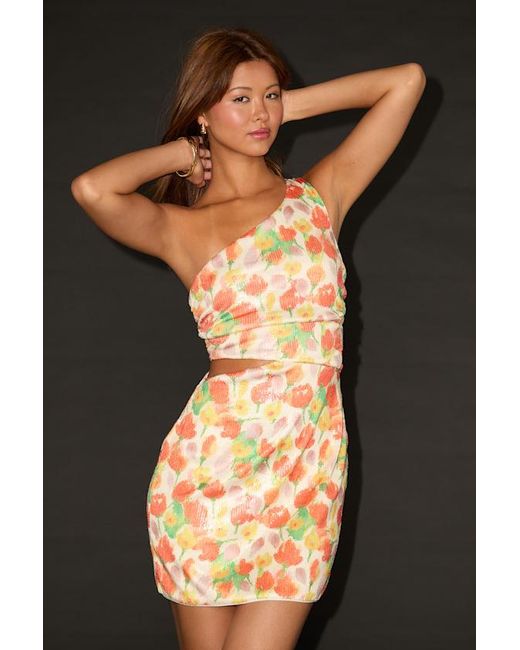 Lulus Black Carissa Multi Floral Sequin One-Shoulder Mini Dress