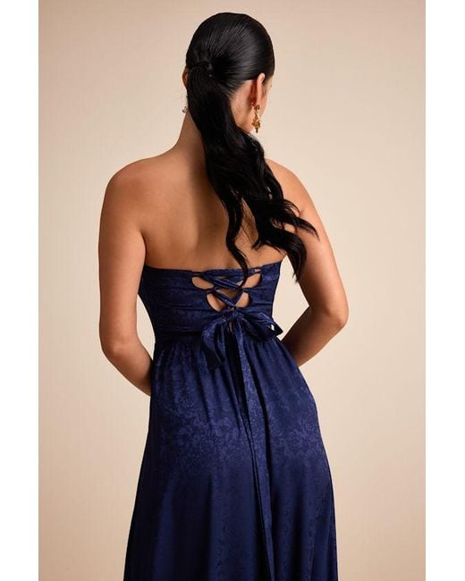 Lulus Blue Venita Floral Jacquard Satin Bustier Maxi Dress