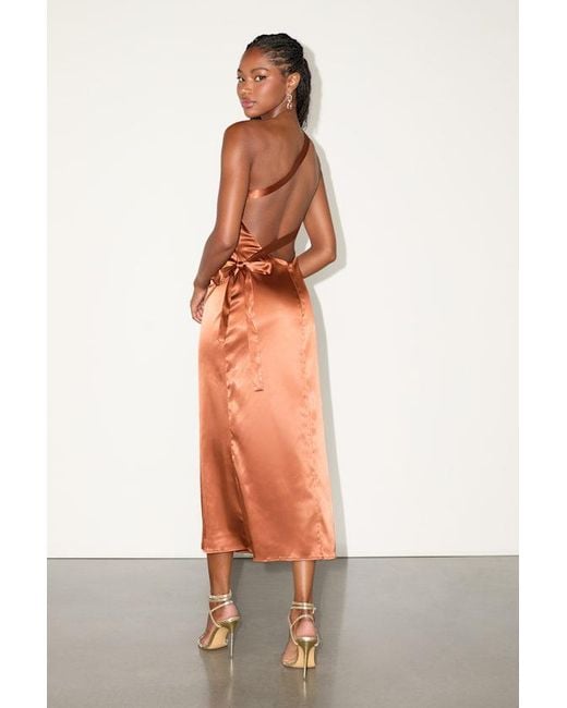 Lulus Orange Yvonne Satin One-Shoulder Midi Dress