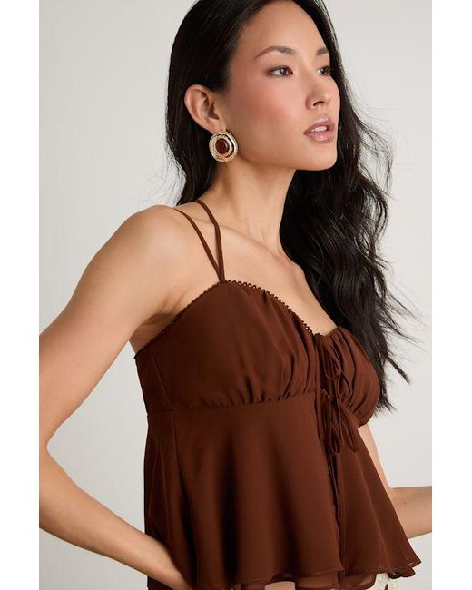 Lulus Brown Yasha Tie-Front Babydoll Cami Top