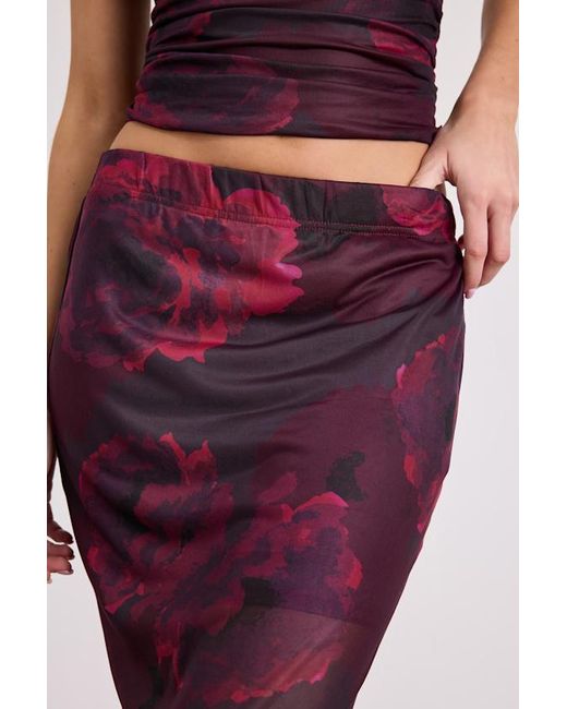 Lulus Red Camella Dark Plum Floral Mesh Maxi Skirt