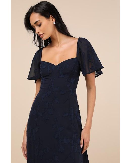 Lulus Blue Tailor Made For You Dark Jacquard Lace-Up Maxi Dress