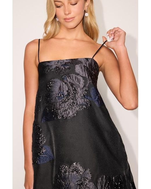 Lulus Black Yavanna Floral Jacquard Shift Mini Dress