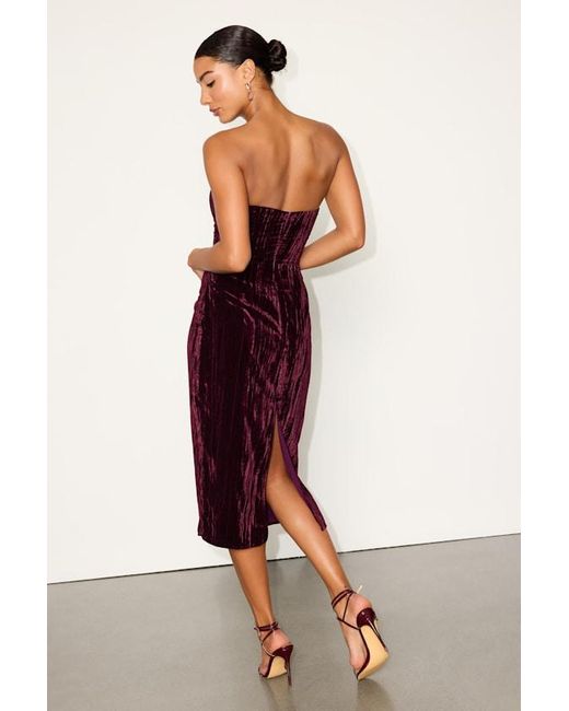 Lulus Red Elenita Dark Plum Velvet Strapless Midi Dress