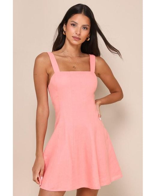Lulus Pink Undoubtedly Sweet Linen Sleeveless Mini Dress