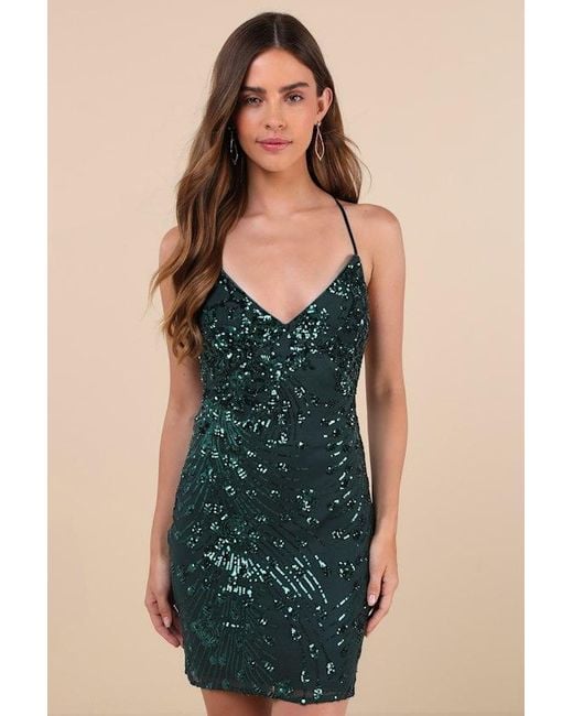 Lulus Blue Keep Glowing Sequin Lace-Up Bodycon Mini Dress