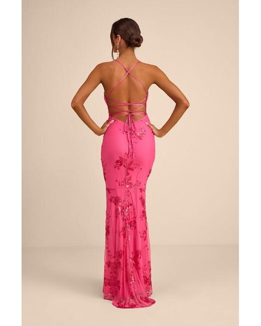 Lulus Women's Pink Valhalla Sequin Lace-Up Maxi Dress - www.indiasbazaar.in