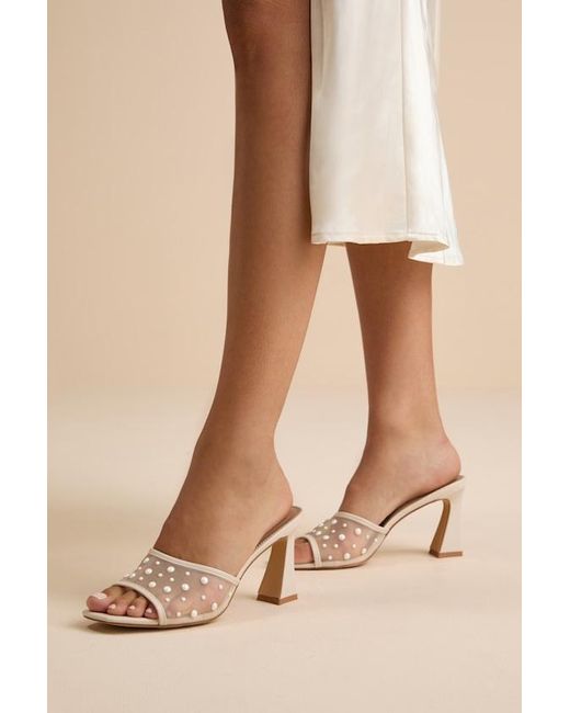 Dolce Vita Natural Yossi Pearl Mesh High Heel Slide Sandals