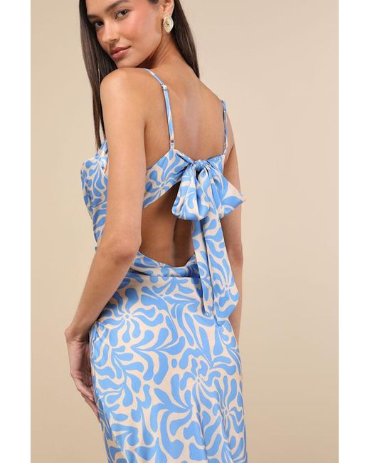 Lulus Blue Midiana Abstract Floral Tie-Back Midi Dress