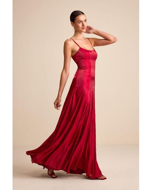 Lulus Red Zeline Organza Pleated Drop Waist Maxi Dress