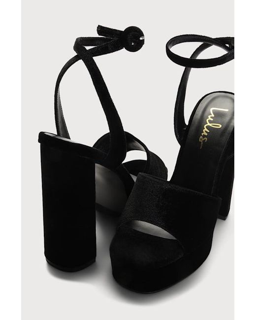 Lulus Black Gorgyy Velvet Platform High Heel Sandals