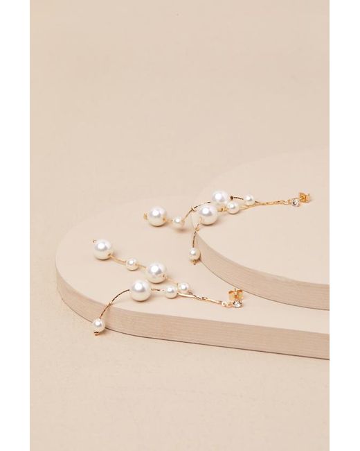 Lulus Metallic Exceedingly Elevated Pearl Rhinestone Drop Earrings
