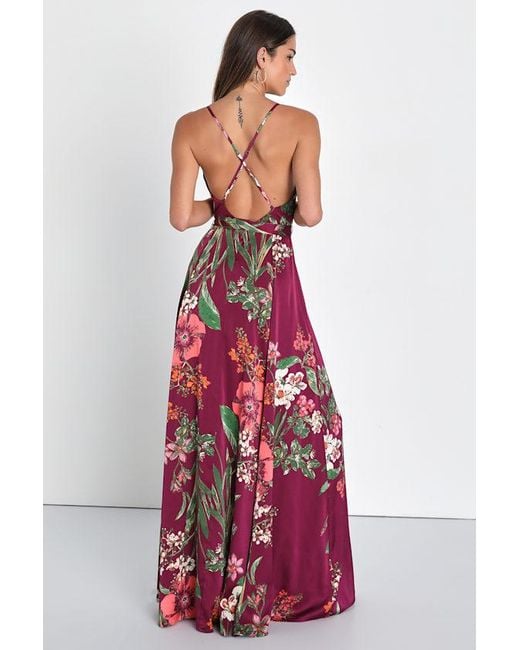 Lulus Red Still The One Floral Print Satin Maxi Dress