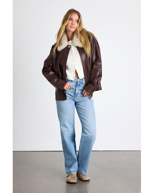 Glamorous Brown Soha Mahogany Vegan Leather Faux Fur Jacket