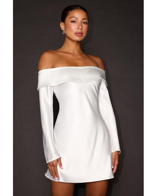 Lulus Green Luxurious Vision Satin Off-The-Shoulder Mini Dress
