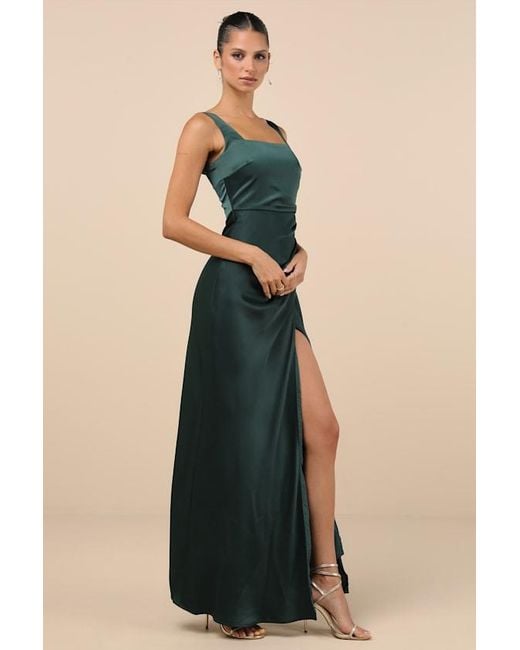 Lulus Blue Carpet Romance Satin Square Neck Maxi Dress