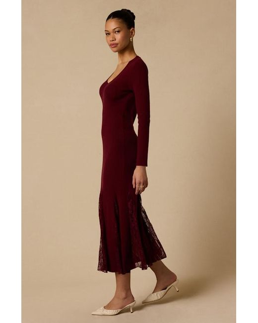 Lulus Red Hollins Lace Sweater Dress