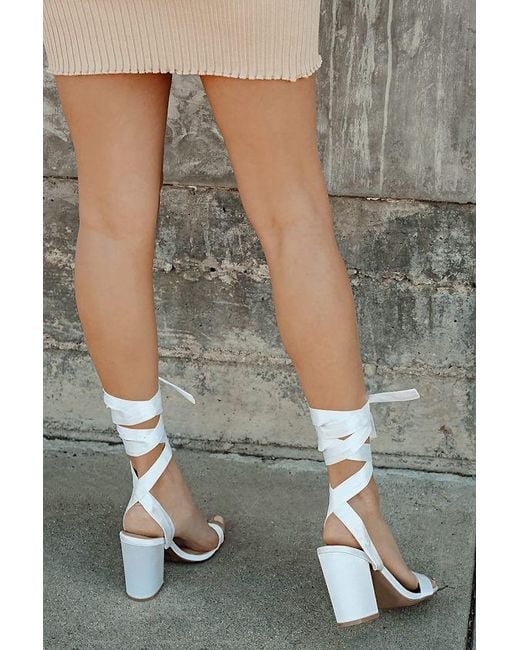 Lulus White Alta Satin Lace-Up Heels