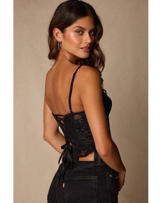 Lulus Black Ada Lace Ruffled Bustier Top